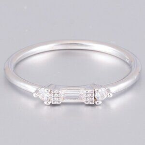 Silver White Chic Rectangle Round Gems Dainty Ring for Women, VIP179